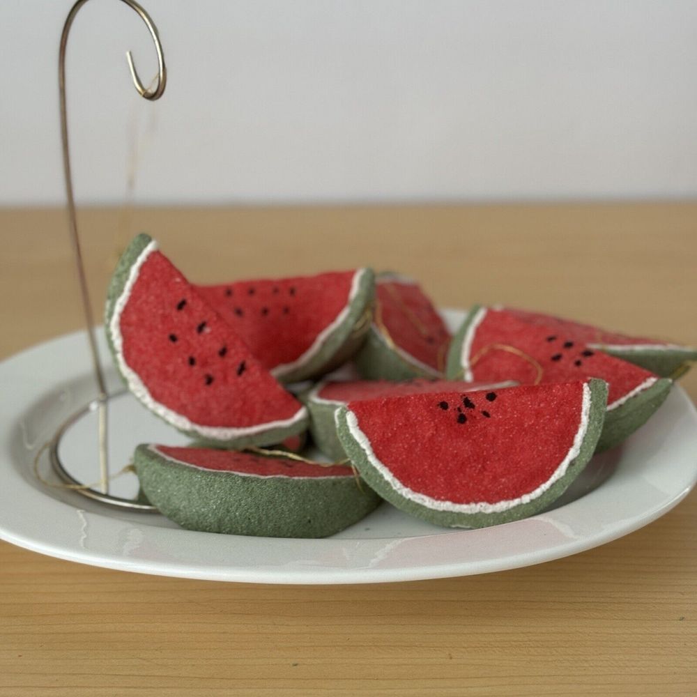 Vintage Handmade Watermelon Slice Ornaments Set of 8 Sugared Fruit Decor Cottage - Picture 2 of 9